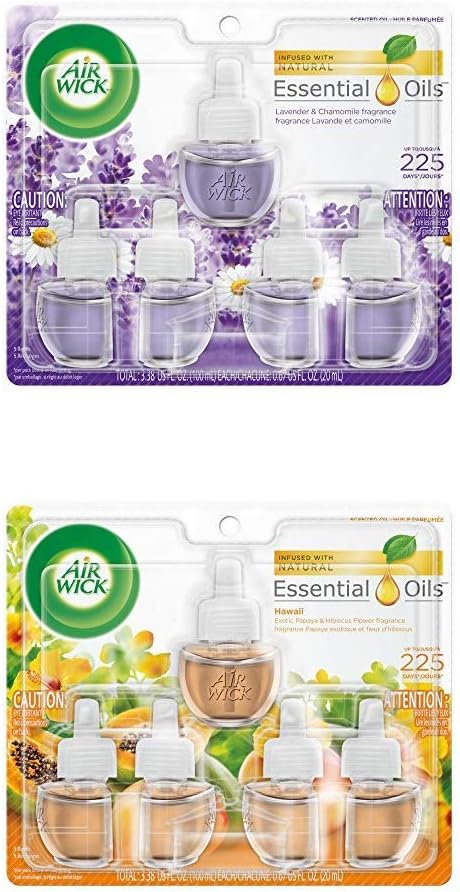 Air Wick Plug in Scented Oil 5 Refills, Lavender & Chamomile and Hawaii, (5x0.67oz), Essential Oils, Air Freshener