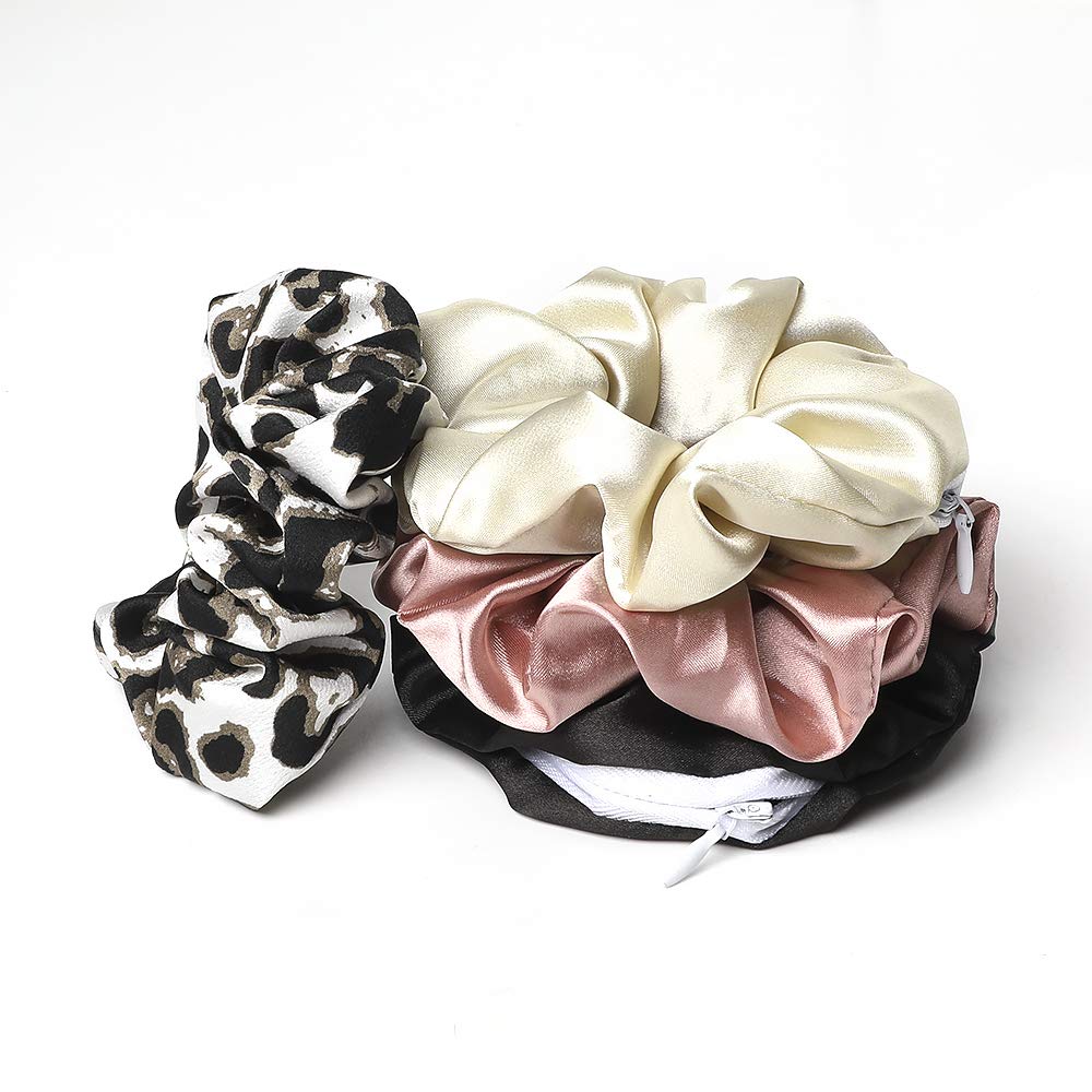 Pocket Scrunchies with Zipper Hair Ties Soft Silk Satin Scrunchy (LLCQ-010) image 4