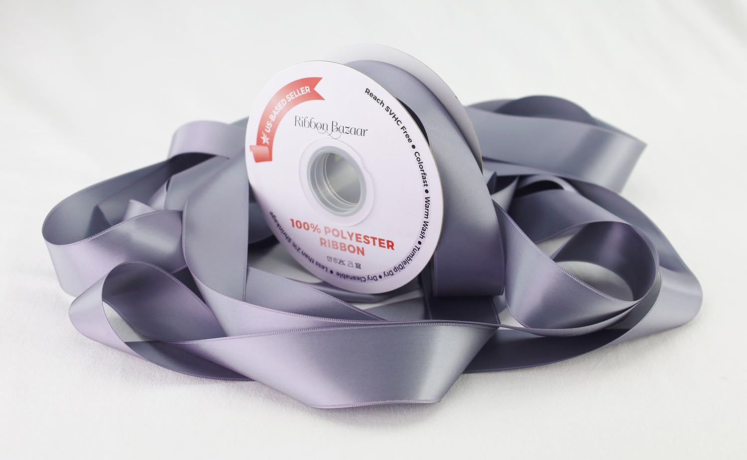 Ribbon Bazaar Dwustronna satynowa 10 cm szara 25 jardów 100% poliestrowa wstążka