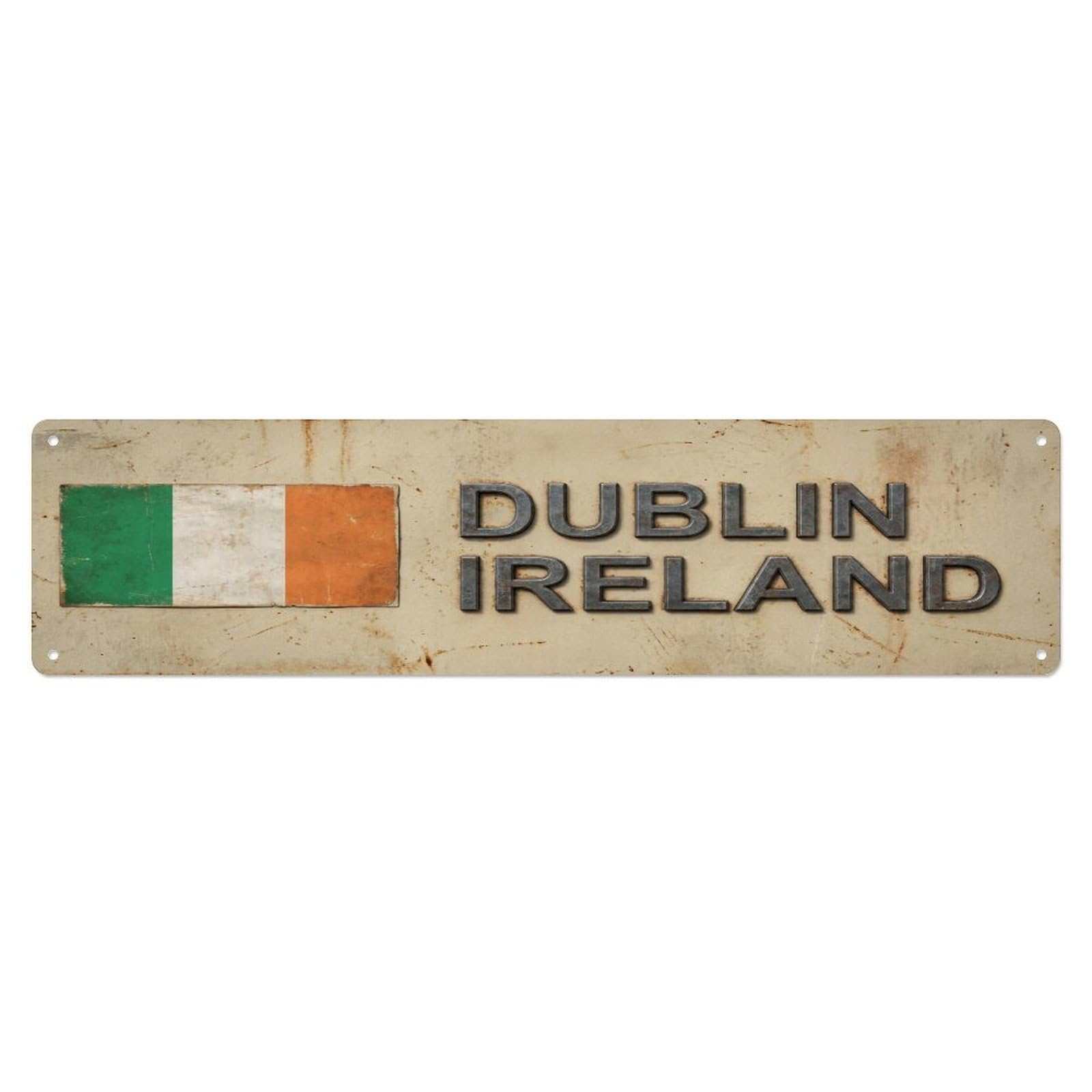 Okahys 4X16inch(10X40cm) Vintage Dublin Ireland Flag Decor Rustic Travel Metal Tin Sign