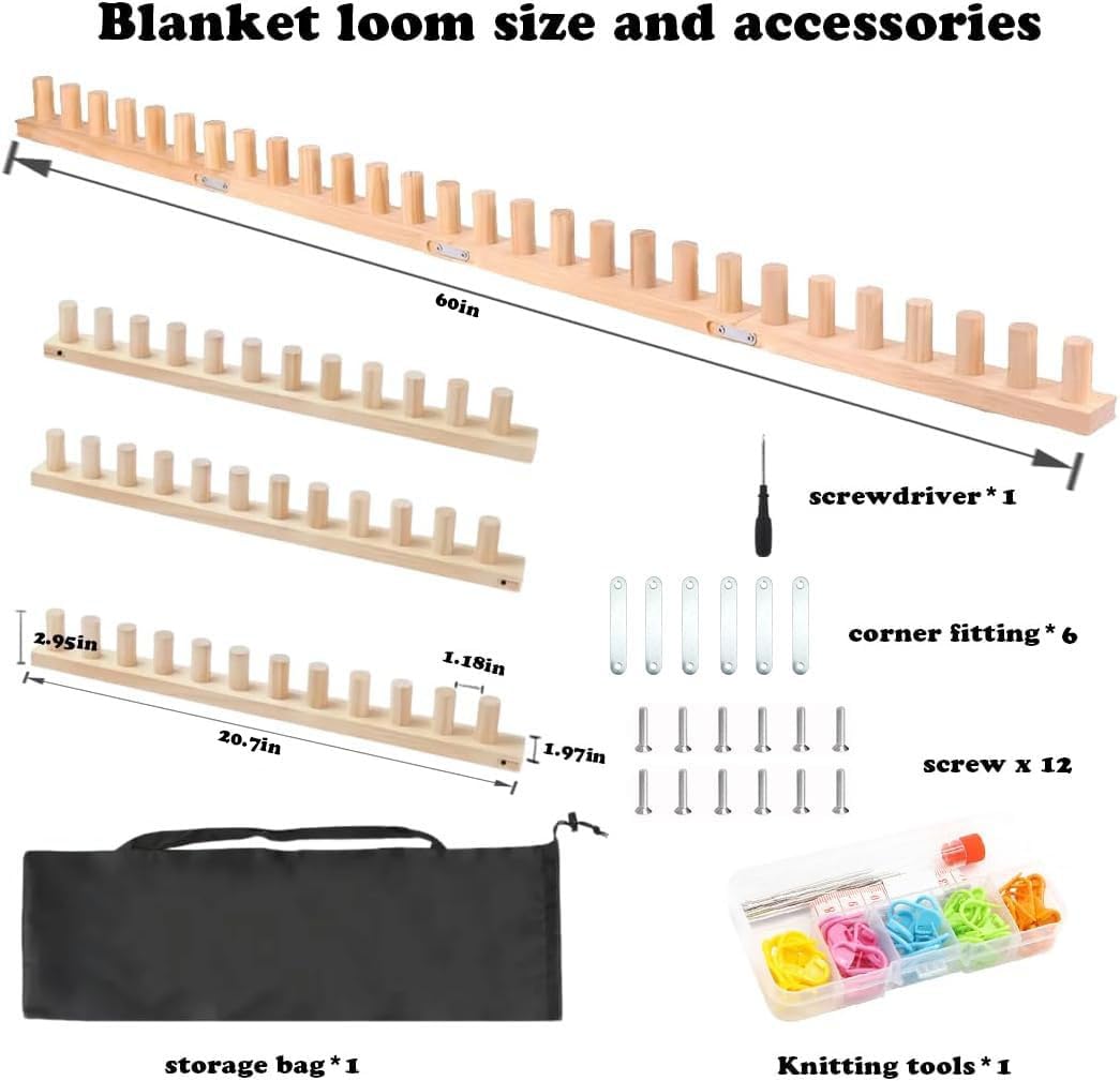 Chunky Blanket Loom Kit for Beginners, Extra Large Blanket Loom for Chunky Yarn, DIY Stress Relief & Meditation Knitting Loom for Making Chunky Yarn Blankets, Scarves, Rugs, and Shawls(60IN)