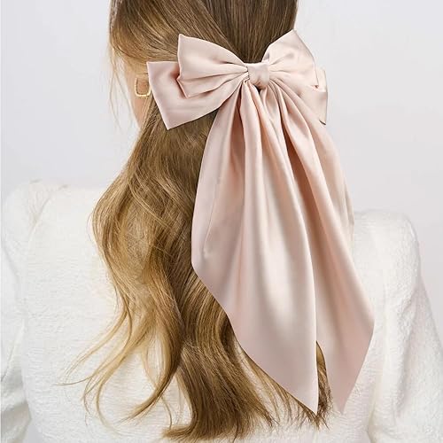 Miniatura 2 de Exacoo Lazos para el cabello, 2 lazos grandes de satén sedoso para el cabello para mujeres, cintas de pelo de gran tamaño, cola larga, lazo para el