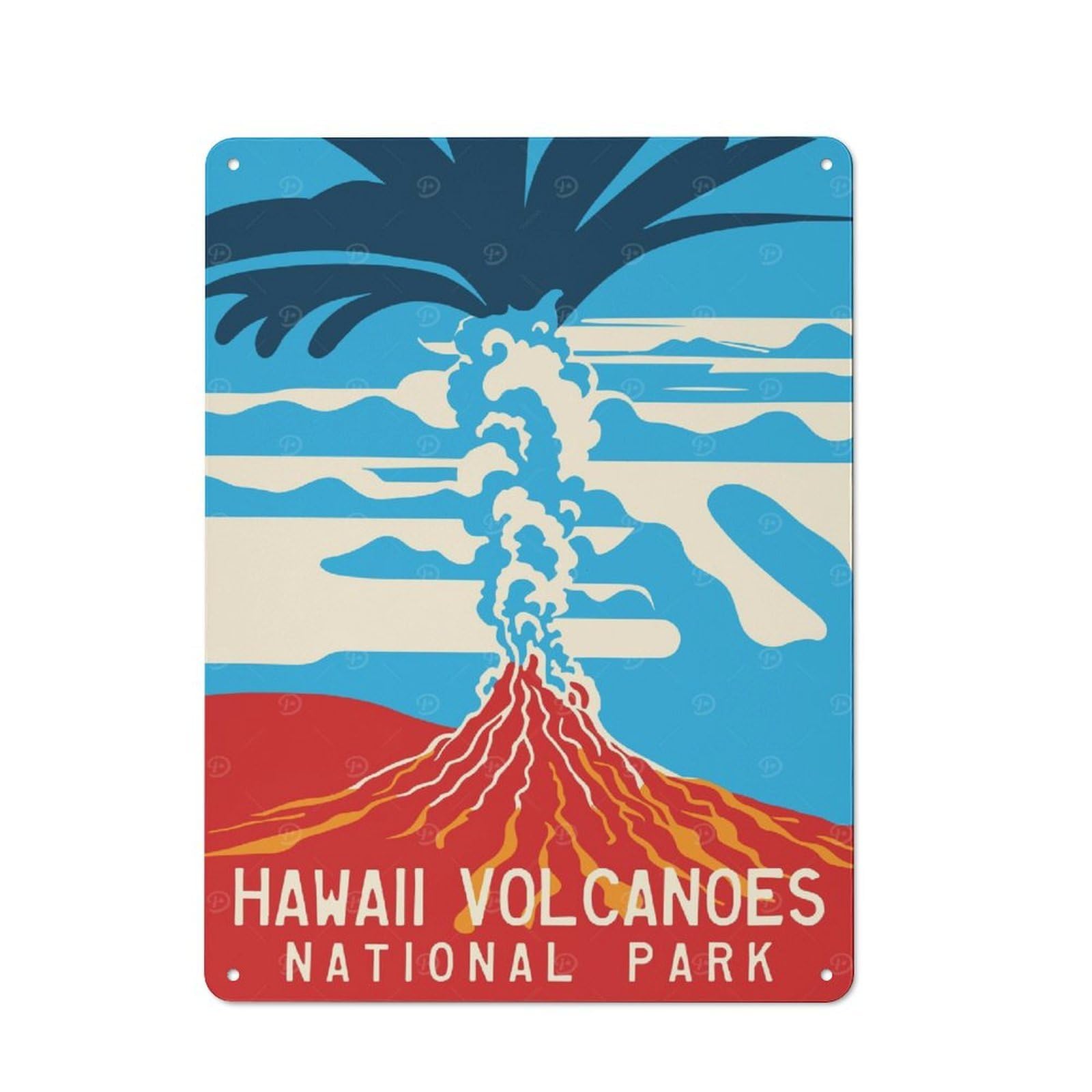 Junmoney Style-16 Country Metal Sign With Hawaii Volcanoes Poster Design 40X30cm, Barn Style Farmhouse Wall Decor For Farmhouse Kitchen, Pantry Or Dining Area
