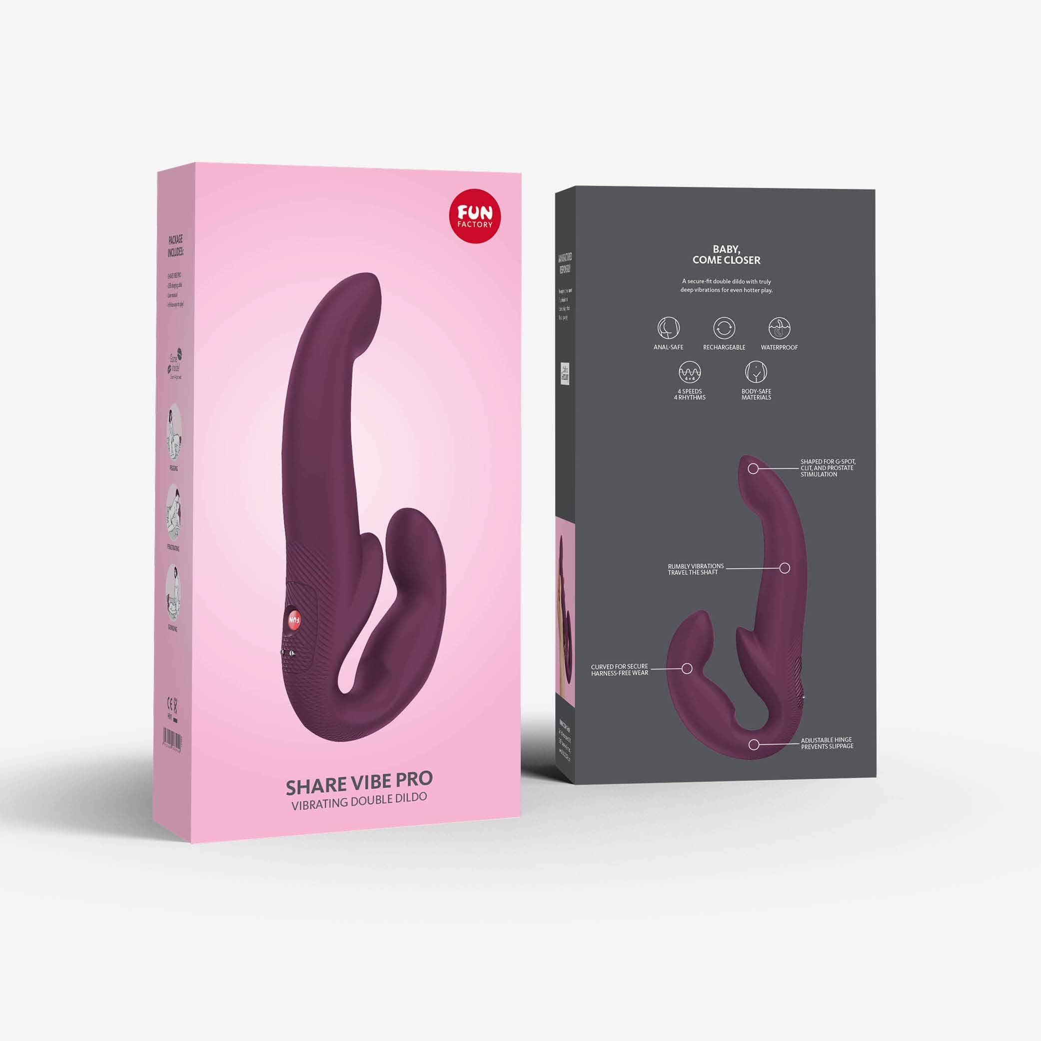 FUN FACTORY Doppio vibratore SHARE VIBE PRO (Borgogna) – Coppia vibratore | prodotto in Germania | doppio dildo con potente motore 100% silicone medico | di alta qualità e delicato