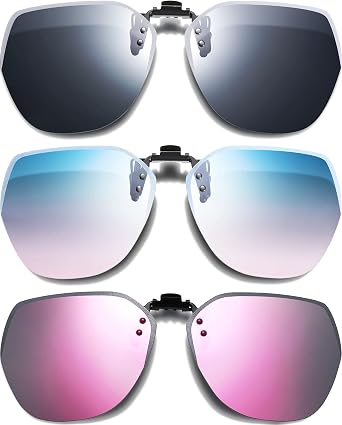 Frienda 3 Pairs Polarized Clip on Sunglasses Rimless Anti Glare Flip up Sunglasses for Women Man