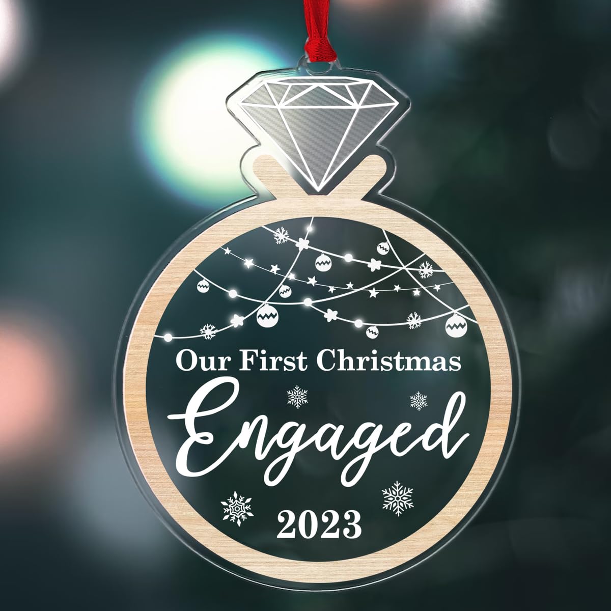 Engagement Gifts for Couples Our First Christmas Engaged, Christmas Tree Engaged Ornament Gift for Newlywed Couple 2023 (Engaged 2023 Acrylic)