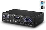 Donner 4 Channel Bluetooth 5.0 Stereo Audio Power Amplifier, 440W Peak Power Home Theater Stereo Receiver with USB, SD, FM, 2 Mic in Echo, RCA, LED, Speaker Selector for Studio, Home Use - MAMP5