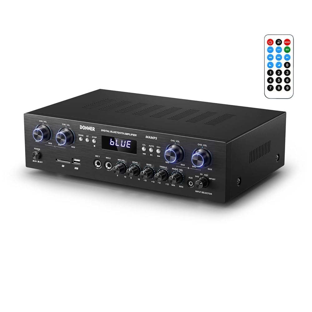 Donner 4 Channel Bluetooth 5.0 Stereo Audio Power Amplifier