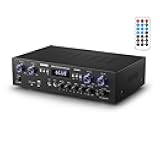 Donner Bluetooth 5.0 Stereo Audio Amplifier Receiver, 4 Channel 440W Peak Power Home Theater Stereo Receiver with USB, SD, FM, 2 Mic in Echo, RCA, LED, Speaker Selector for Studio, Home - MAMP5