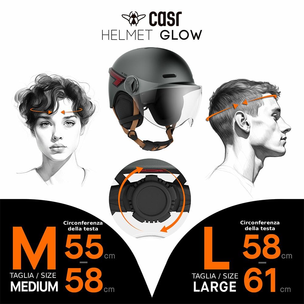 CASR Glow Casco LED per bici e monopattino Visiera XL copriorecchie rimovibili frecce posteriori telecomando