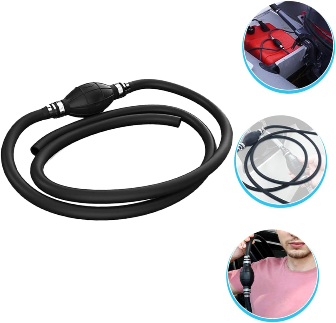 Manual Car Fuel Transfer Pump with Thick Siphon Hose Rubber Hand Pump for Oil Water Transfer Compact Design for Vehicle Emergency Use