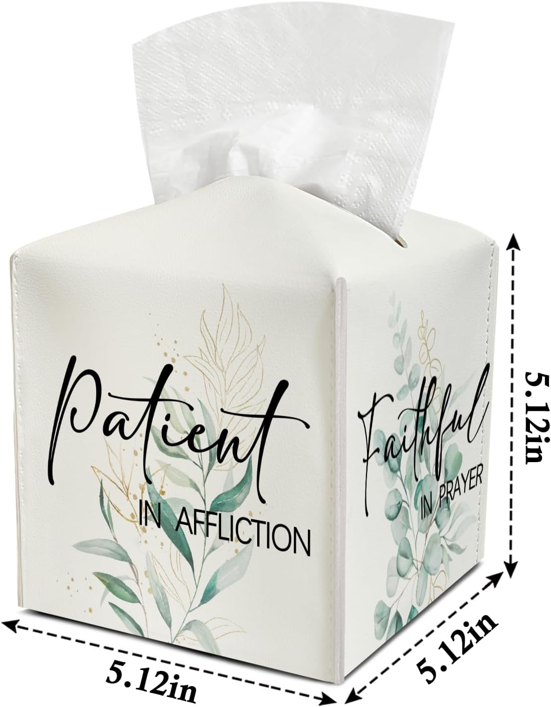Eucalyptus Leather Tissue Holder with Bottom Belt for Women Housewarming Gift Watercolor Tissue Box Cover Bathroom Car Nightstand Vanity Kitchen Decor Waterproof Napkin Organizer Dispenser - FS708 image 2