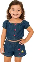 Conjunto Top e Short Jeans Infantil Menina Festa Aniversário Presente-KIDS