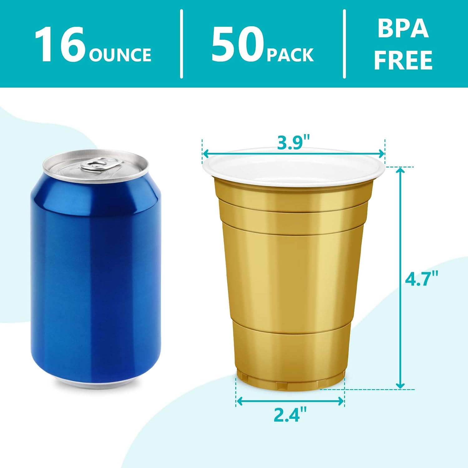 LANLISA 16 oz Gold Plastic Cups, Disposable Party Cups, 100 Count image 2
