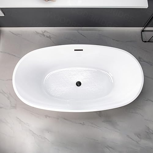 Miniatura 10 de WOODBRIDGE Bañera de acrílico independiente de 59 pulgadas, bañera negra de remojo contemporáneo con desbordamiento y drenaje negro mate, BTA1818-MB