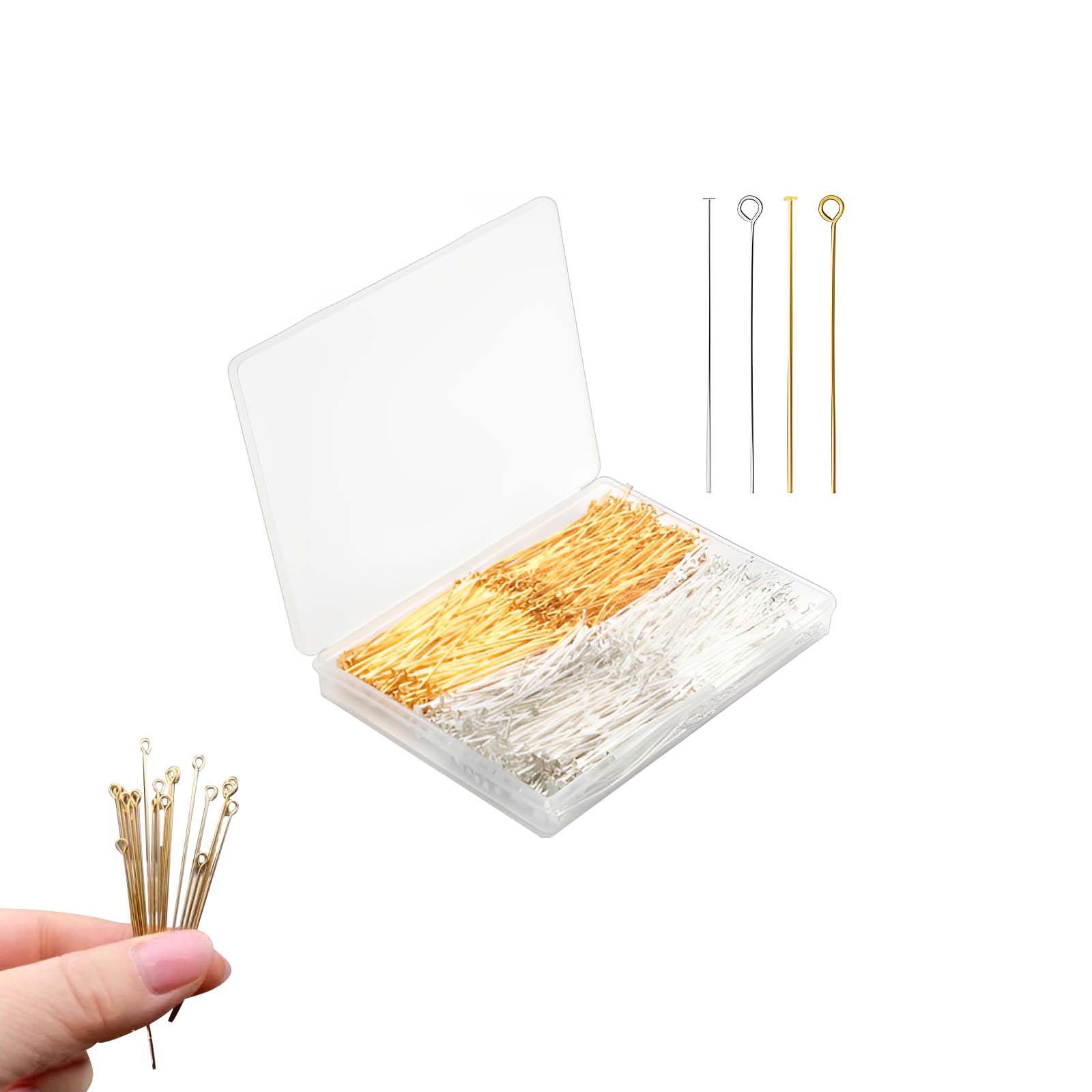 Eye Pins for Jewelry Making β 800 pcs, Silver & Gold, 2 Styles (Flat & Eyelet), 200 pcs of Each, 0.3" Diameter, 2" Length, Easy Storage Box for DIY Craft Jewelry Earrings Necklace Pendant Making