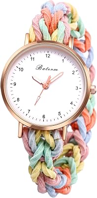 JewelryWe Womens Stretch Band Watches: Analog Quartz Elastic Watch Colorful Weave Rope Expansion Band Wristwatch for Valentine's Day