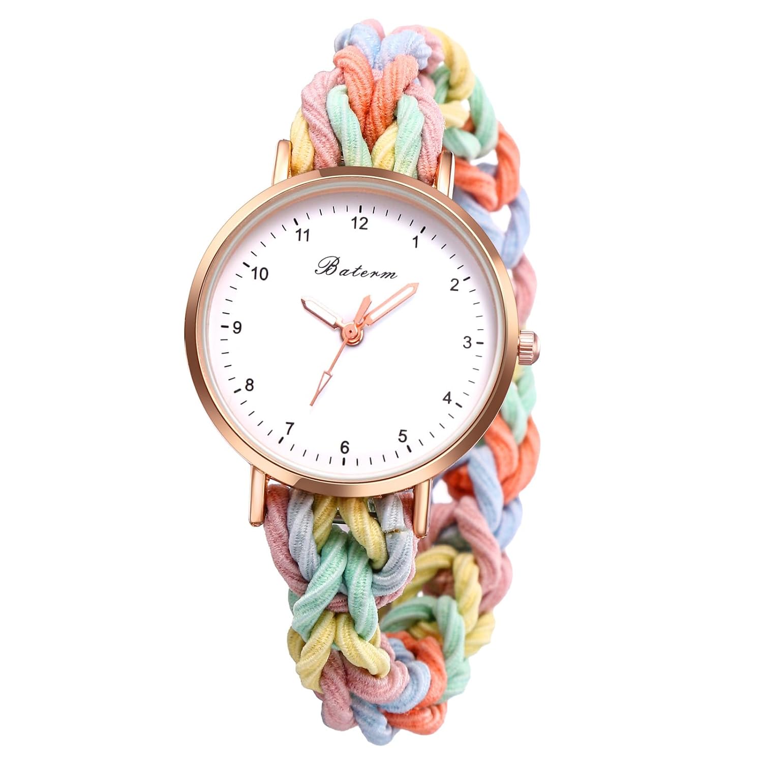 JewelryWe Womens Stretch Band Watches: Analog Quartz Elastic Watch Colorful Weave Rope Expansion Band Wristwatch for Christmas, mix color