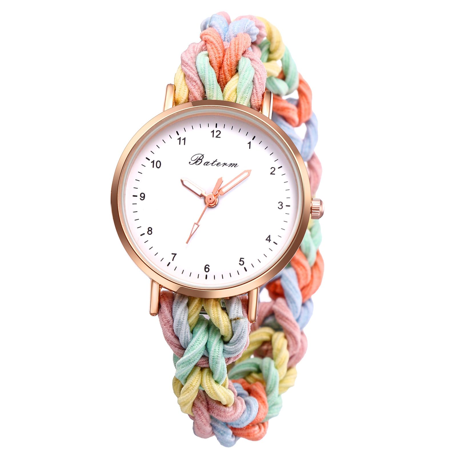 LancardoWomens Stretch Band Watches: Analog Quartz Candy Colorful Weave Rope Expansion Elastic Band Wristwatch