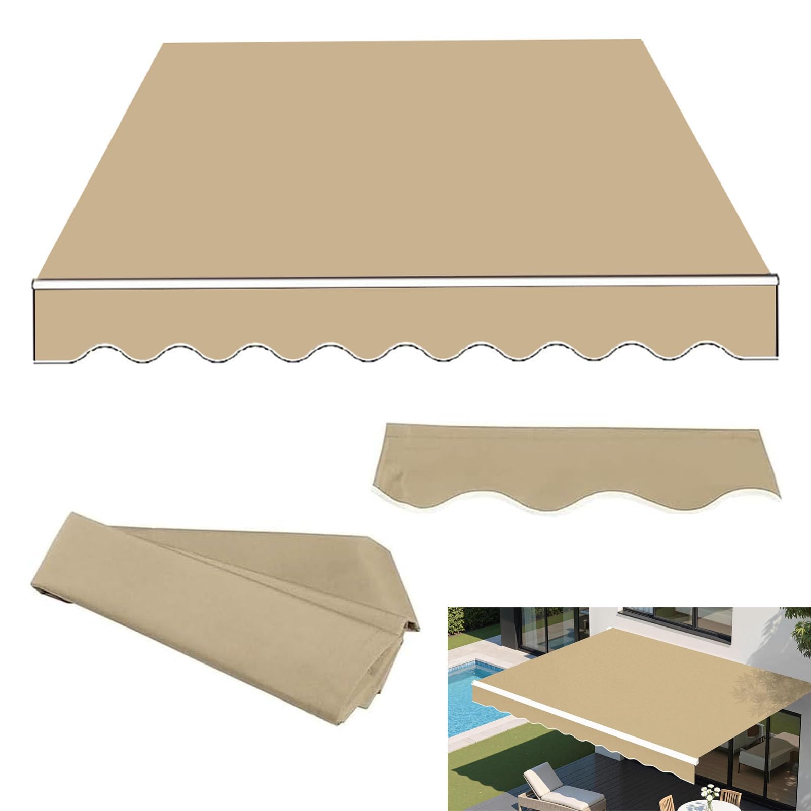 Toile de rechange pour auvent de terrasse Sune bâche couleur sable pour jardin 4,3x3m