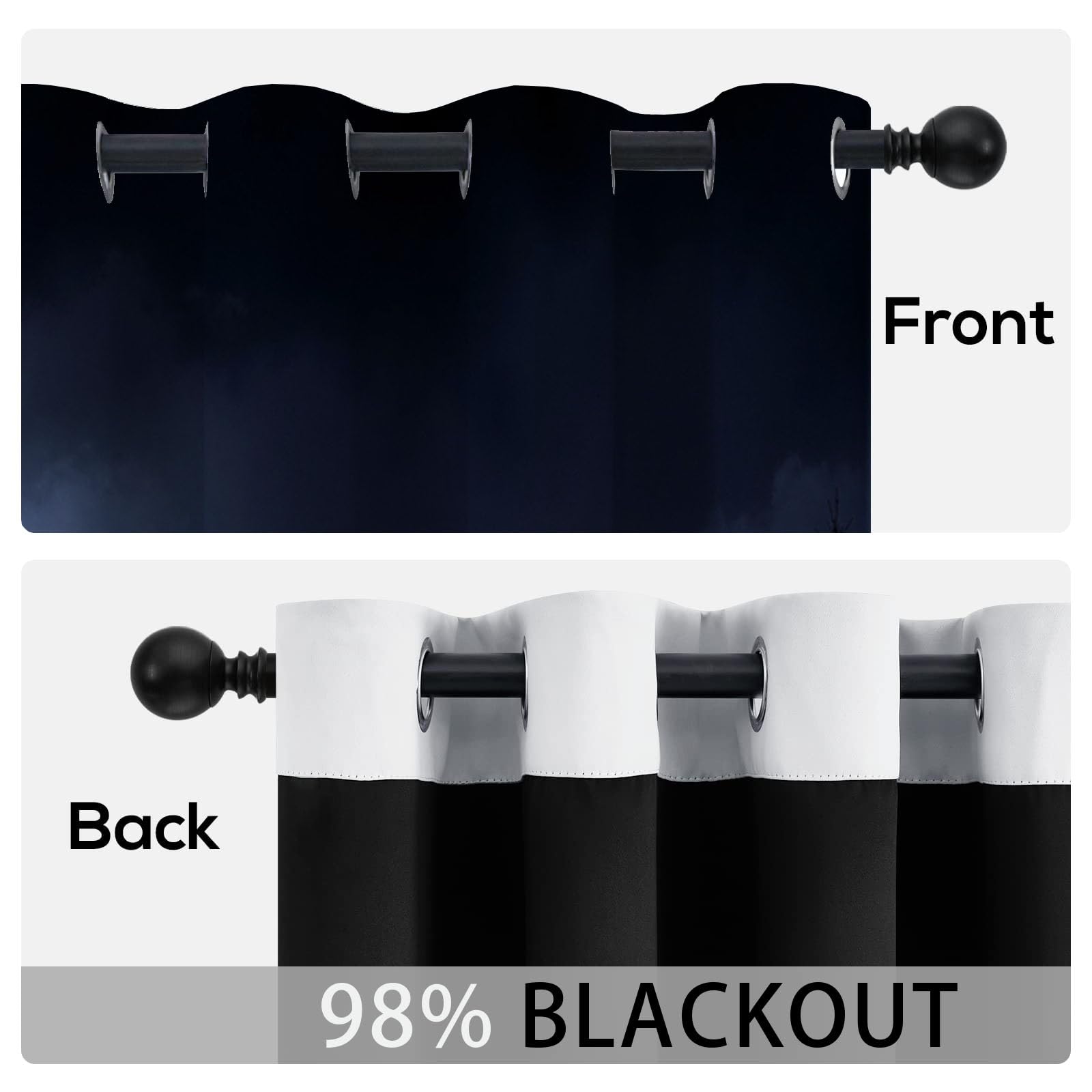 Naturwald Schallschutz Blickdichte Vorhänge Wohnzimmer, Nebelmond Verdunklungsvorhänge, Blauschwarz Thermovorhang Mit Ösen Schlafzimmer - H215 x B110 cm (2er Pack)