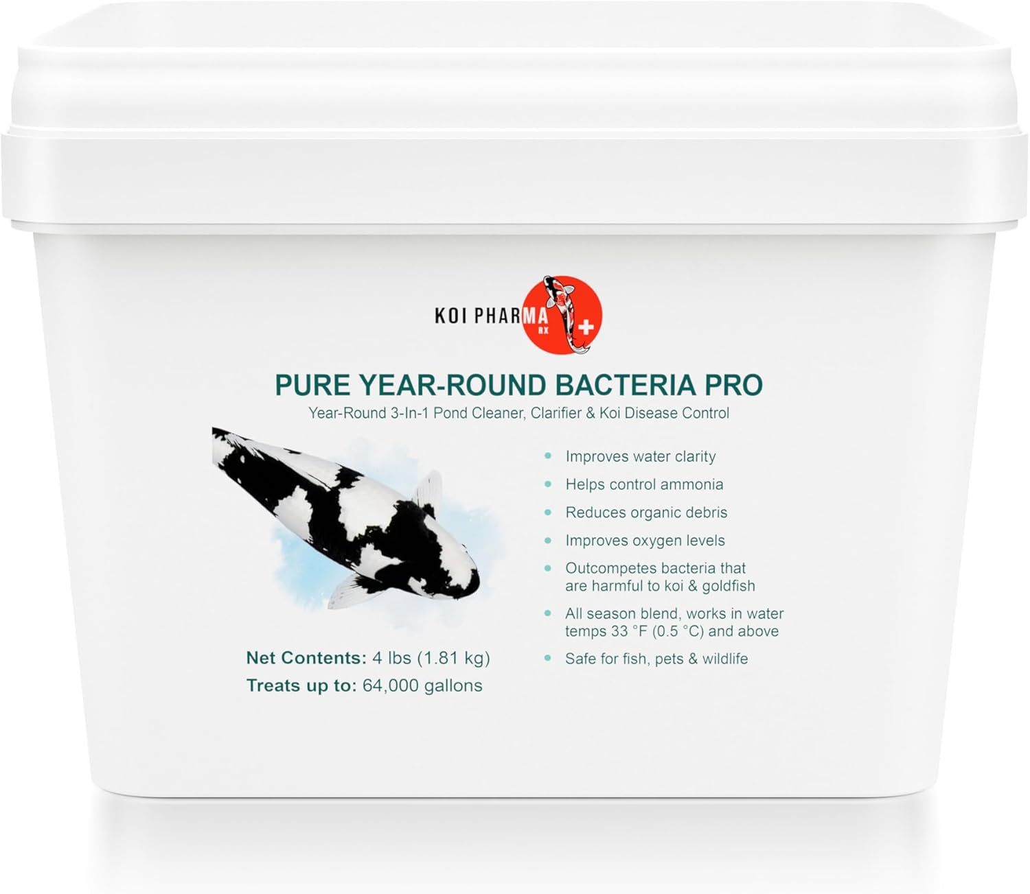 Koi Pharma® Pure Year-Round Bacteria Pro – All-Season Beneficial Pond Bacteria for Clear Water, Sludge Control & Healthy Koi and Goldfish (4 Pound)