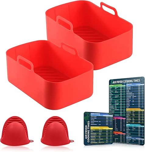 2 piezas de freidora de aire de silicona rectangular reutilizable antiadherente sartén de silicona para Ninja Foodi Dual DZ201 8QT, MMH, horario de
