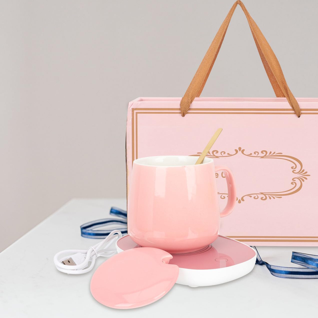 Garneck Electric Cup Warmer USB Heated Thermostatic Mug Temperature Control Milk Beverage Heat Preservation Plate for Desk Use Pink