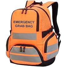 Workwear World Printed Hi Viz High Visibility Emergency Grab Bag 30L Pro Backpack Rucksack with Chest Strap for Home, Office, School and Work Hi Vis Orange
