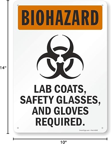 Miniatura 2 de SmartSign S-6367 Letrero "Biohazard - Se requieren abrigos de laboratorio, gafas de seguridad y guantes de seguridad"  Plástico de 10" x 14"