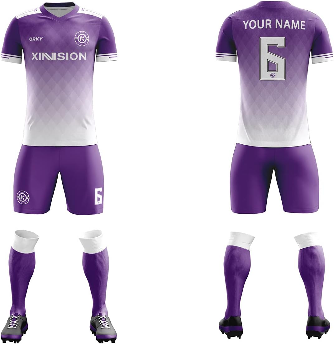 ORKY Kids Customize Soccer Jersey with Short, Boy Girl Personalized Name Uniform, Football Tournament Team Kit Prism