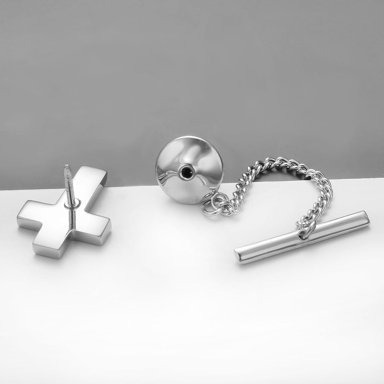 Cross Tie Tack for Men Black Silver Christian Tie Pin Clip Party Suit Jewelry