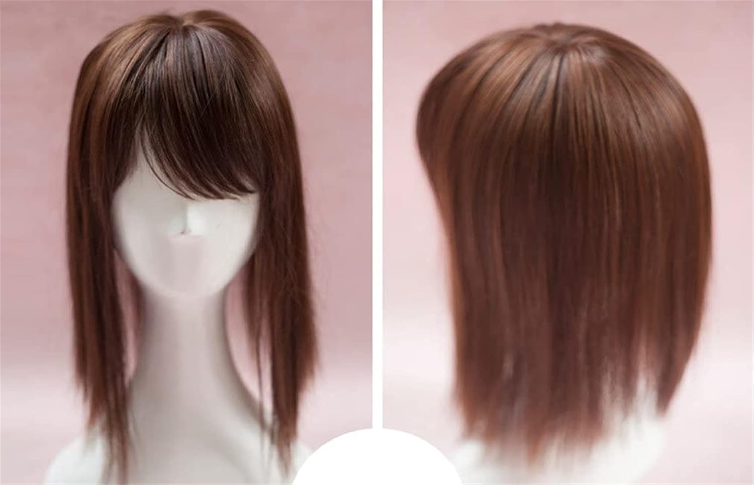 Clip in Crown Topper Hairpiece with Wispy Bangs 14 inch Synthetic Hair Toppers for Women with Thinning Hair, Light Brown