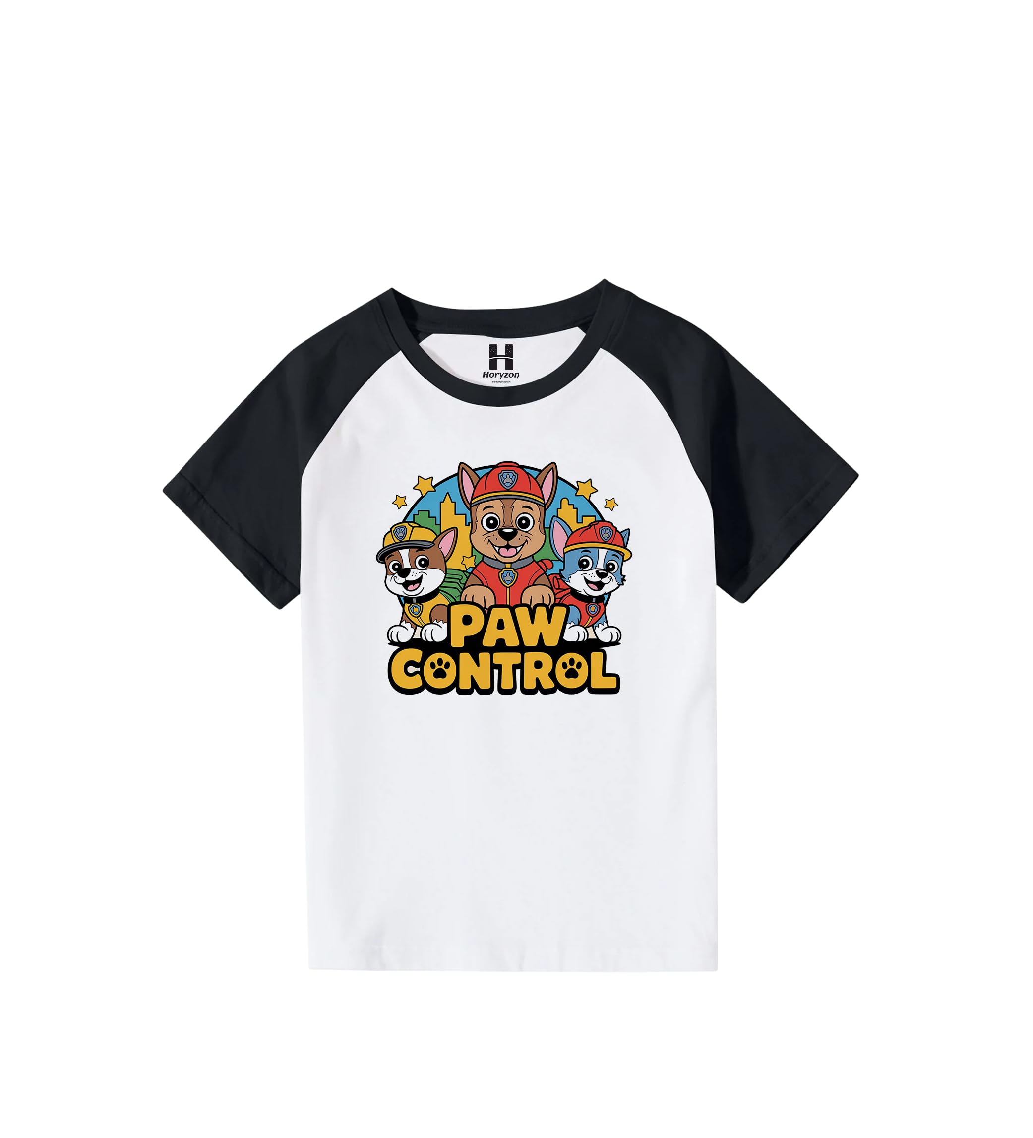 Horyzon Kids Paw Control Rescue Patrol Graphic Print 100% Cotton Unisex Half Sleeve Raglan T-Shirt-image-11