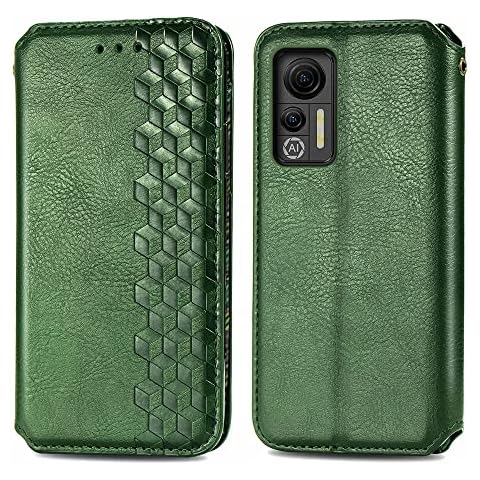 JIUNINE Case for Ulefone Note 14, Premium Leather Case Flip Wallet Cover with 3D Lozenge pattern [Card slots] [Magnetic Adsorption] [TPU Inner Shell] for Ulefone Note 14, Green Cover