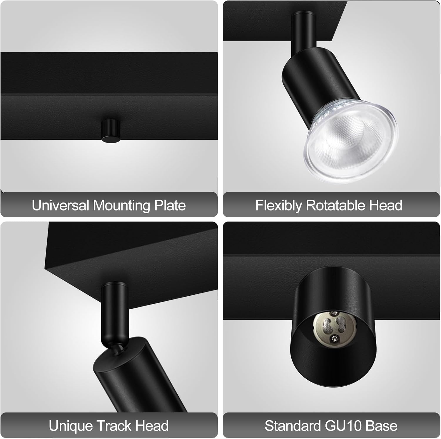 Plug in Track Lighting, 16" LED Track Light Fixtures Ceiling, Black 3 Way GU10 Wall Spotlight, Rotatable Track Head, Plug in Ceiling Light Kitchen Hallway Living Room,15 Foot Power Cord(NO Bulb)