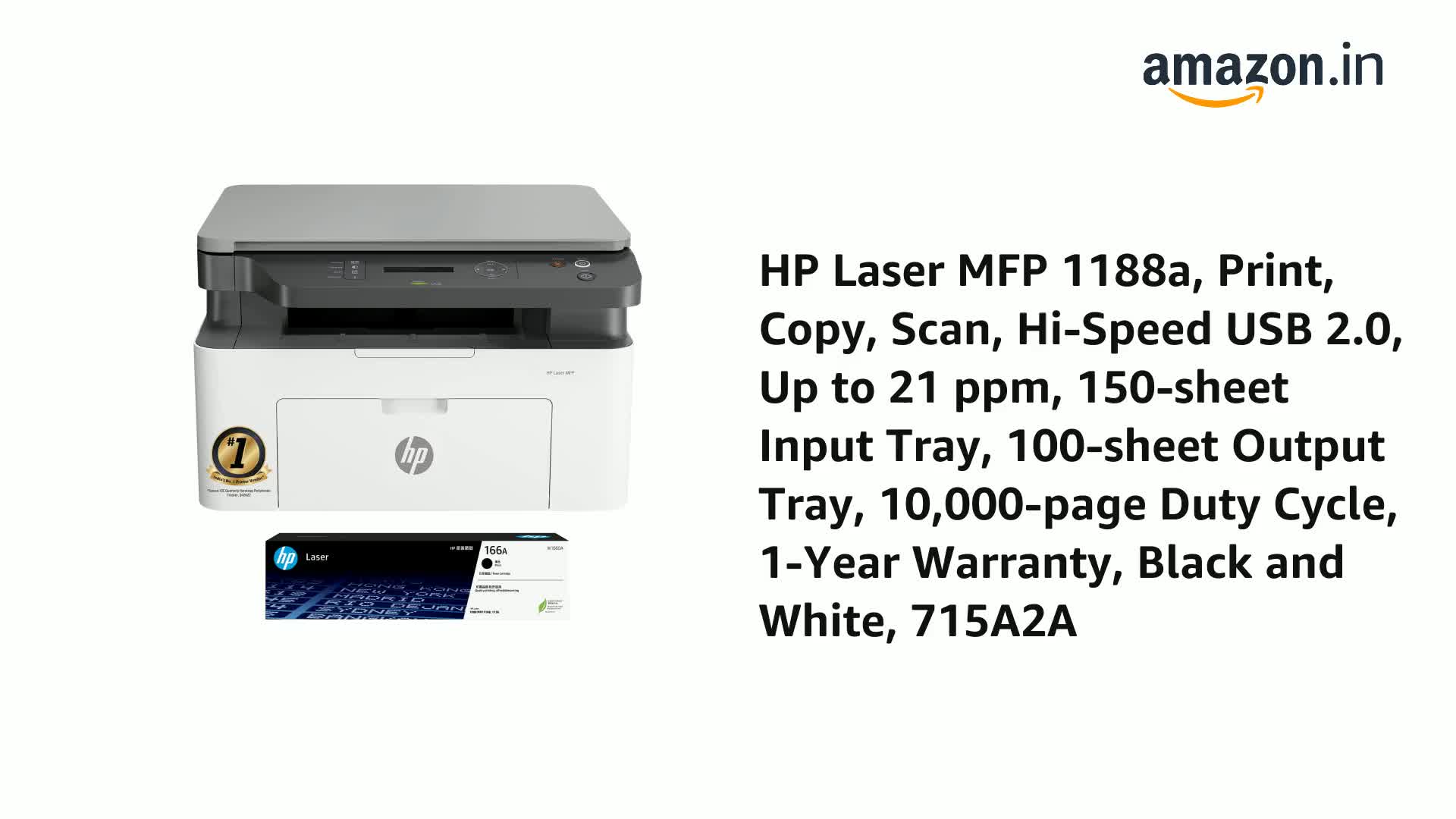 Amazon.in: Buy HP Laser MFP 1188a, Print, Copy, Scan, Hi-Speed USB