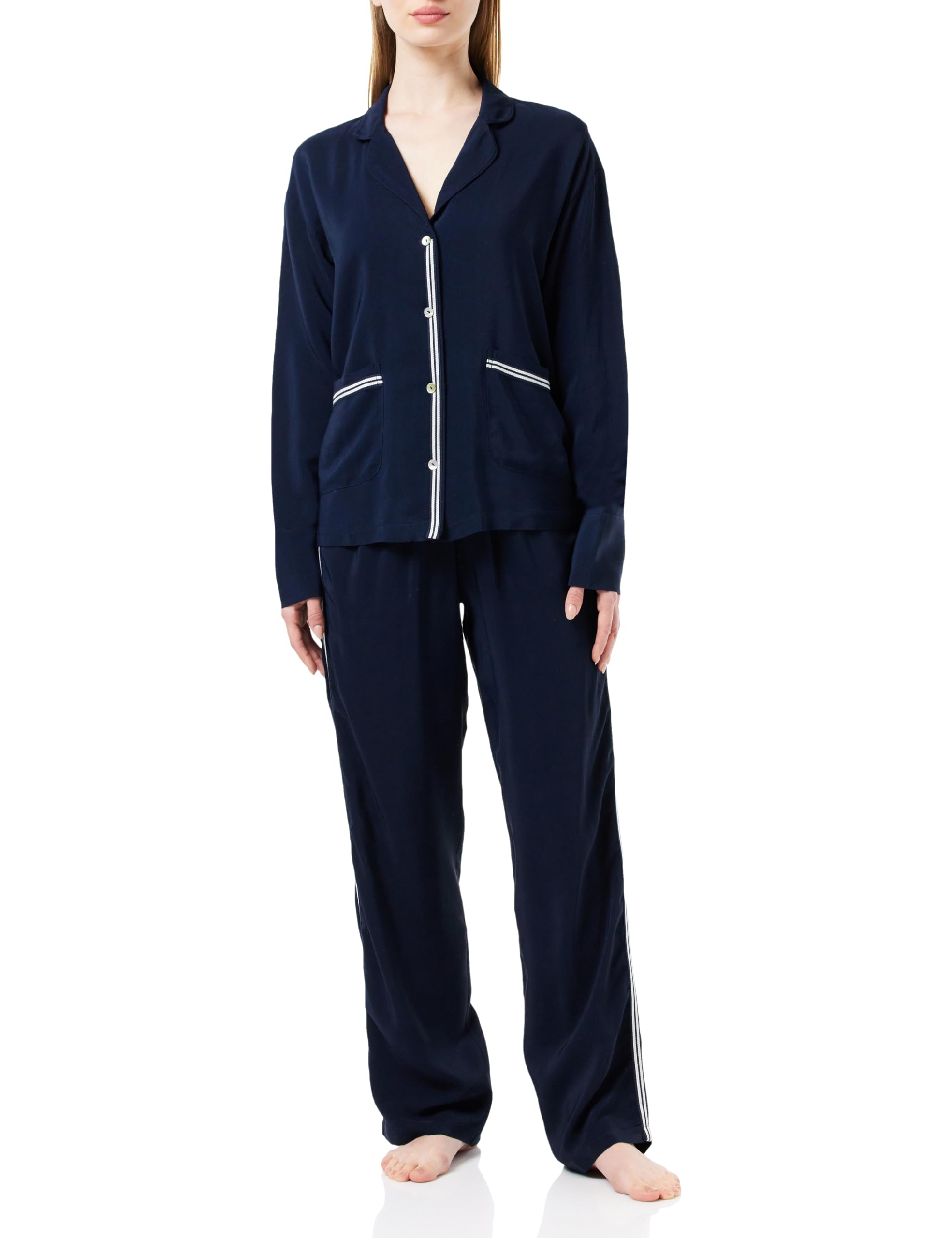 2022PYJAMA0020 Boyfriend Viskon Pijama Takımı, Lacivert, S