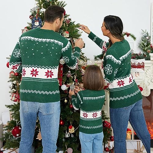 Family Matching Christmas Sweater Reindeer Snowflakes Print Ugly Sweater Long Sleeve Pullover Top3