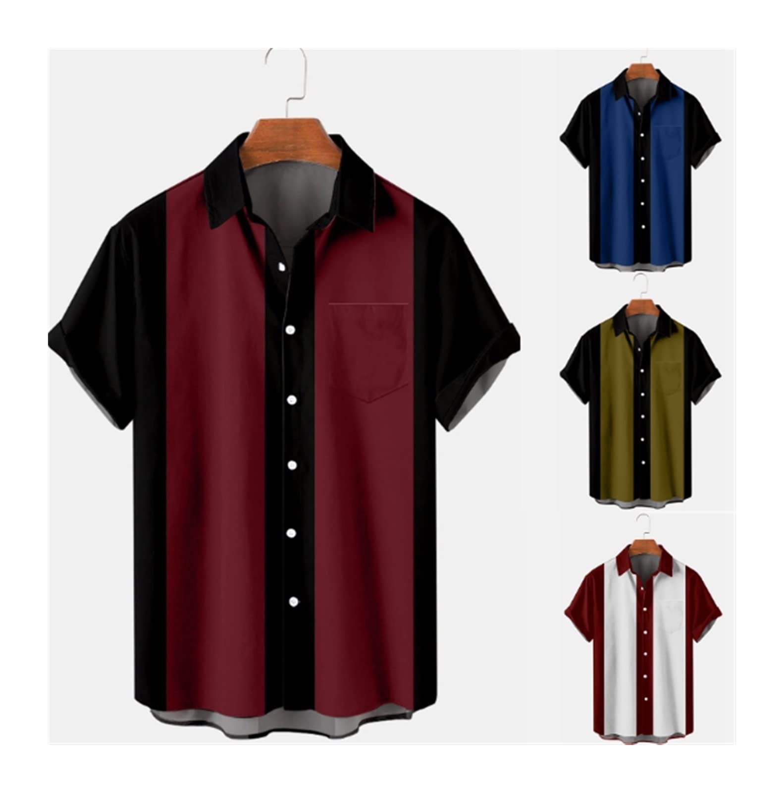 WEITING Nadruk w paski z krótkim rękawem Męskie letnie na co dzień z krótkim rękawem Męskie koszulki z nadrukiem na guziki z krótkim rękawem T-shirty