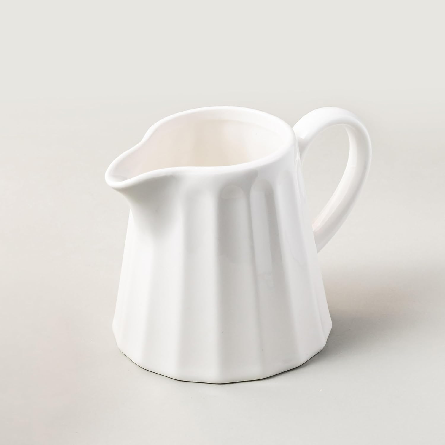 Ceramic Creamer Pitcher,Creamer Container with Handle, 10 OZ Small Milk Pitcher Milk Cup for Coffee, Sauces, Salad, White 10 Ounces White