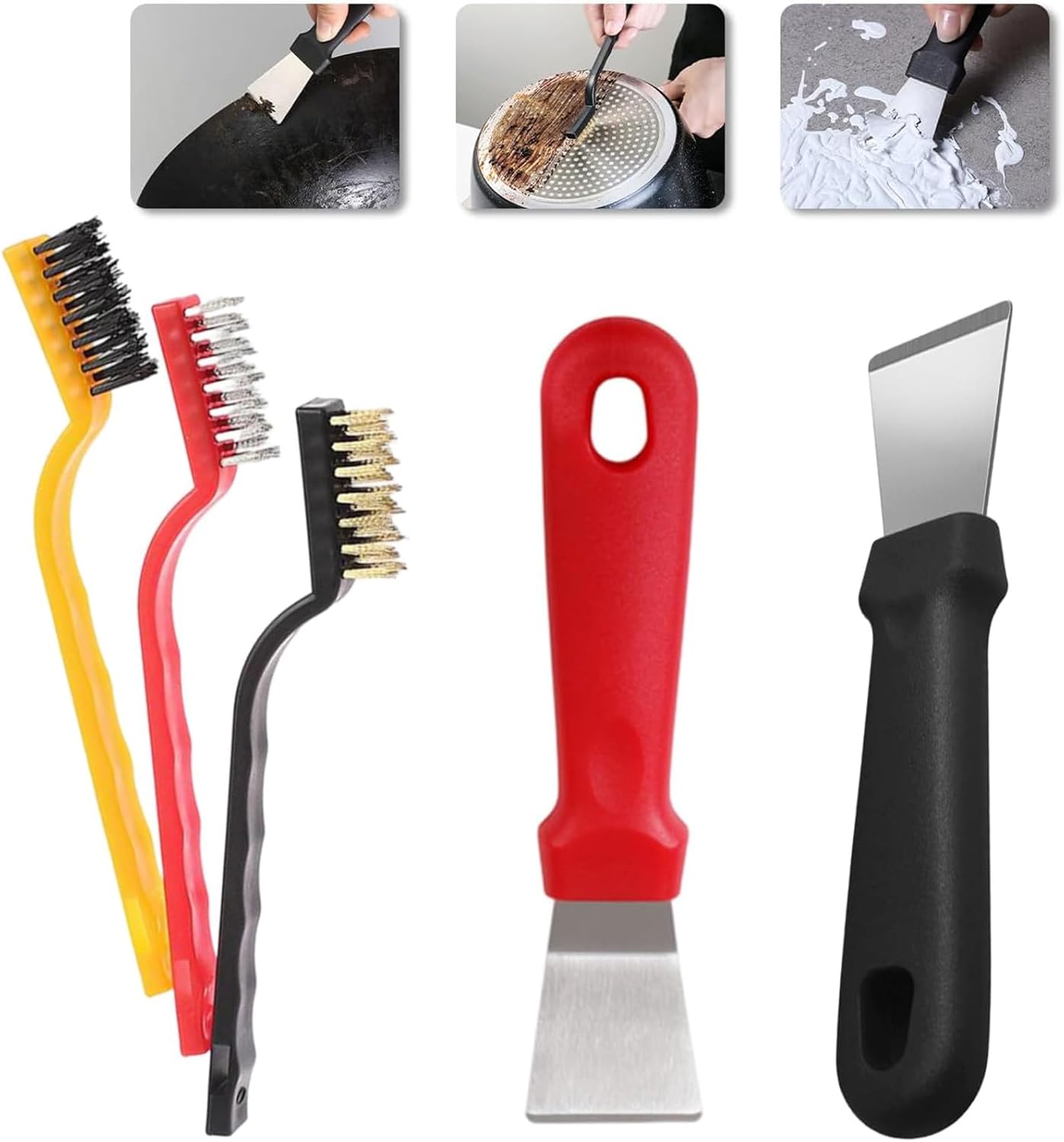 2 Pcs Super Scraper, 3 Bending Scrubber Brush, Stainless Oven Cleaning