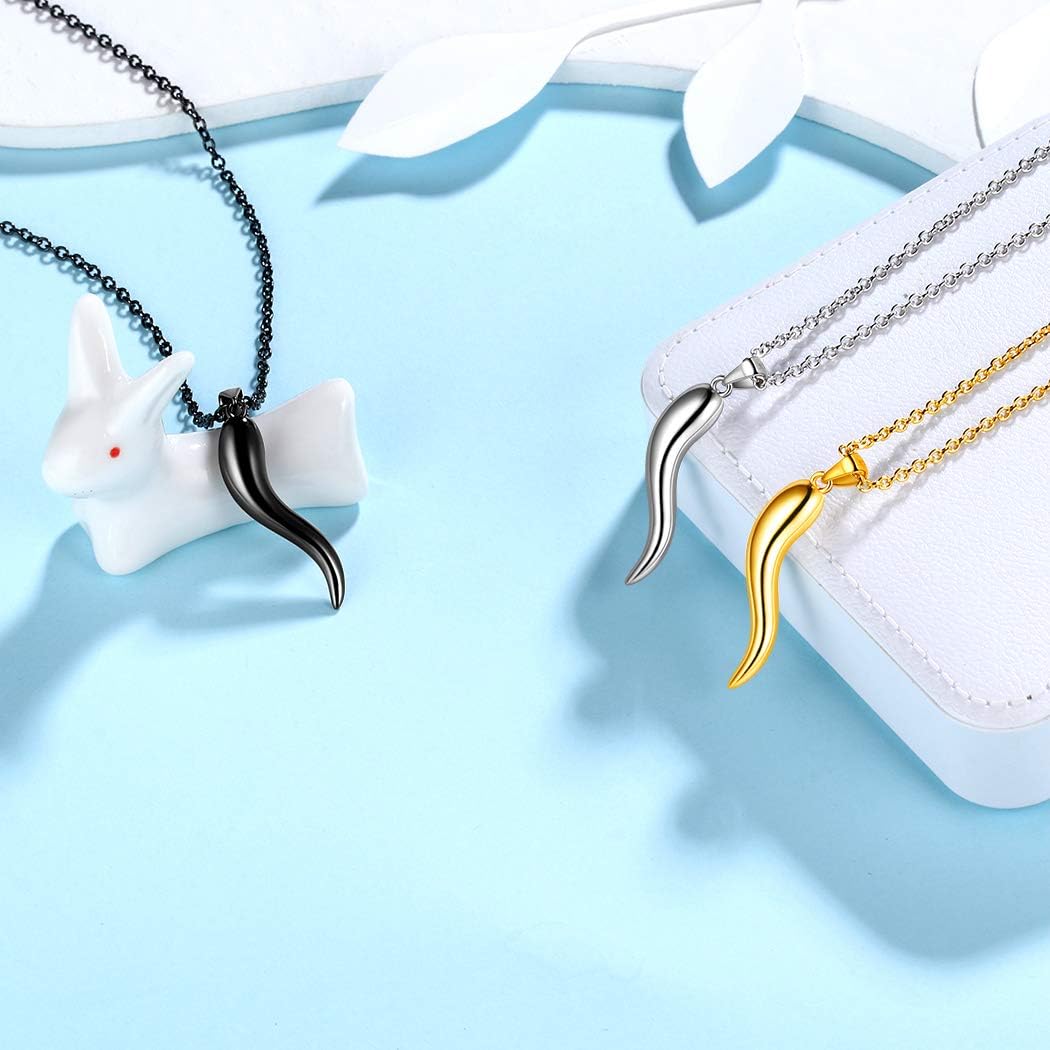 Jewmon 925 Sterling Silver Lucky Italian Horn Necklace for Women Cornicello Pendant Necklace Mano Cornuto Hand Italian Horn Protection Amulet Jewelry for Women Men Mom Wife,with Gift Box - Image 4