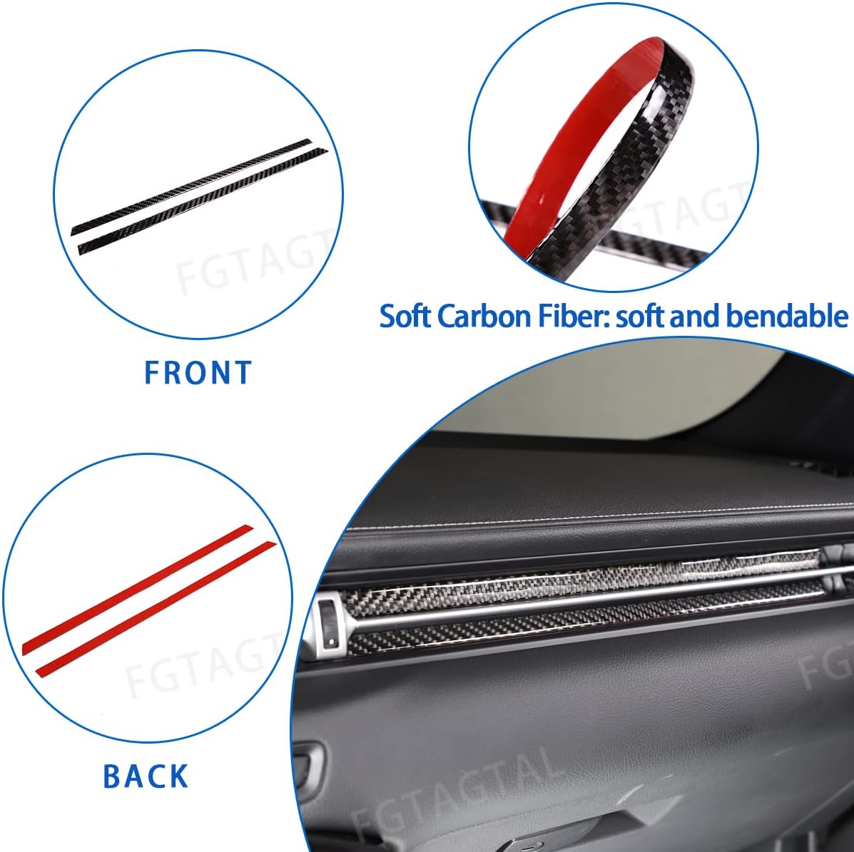 Compatible with Toyota Supra GR A90 A91 MK5 2019-2026 Soft Carbon Fiber Co-Pilot Center Console Decoration Strip, Car Center Console Air Outlet Trim Cover Sticker 2Pcs