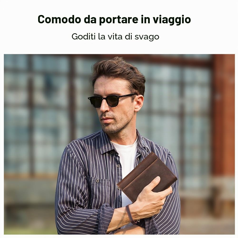 CONTACTS Borsa da viaggio in vera pelle per 2 tubi, accendini, sigarette, Marrone, Vintage