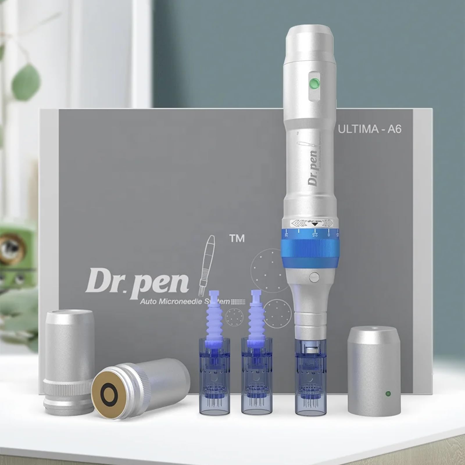 Dr.pen Microneedling A6, Penna Professionale per Microneedling con 2Pcs Aghi 12, Macchina Micro Microneedling Strumento per la Cura della Pelle per Rughe, Smagliature, Cicatrici, Perdita di Capelli