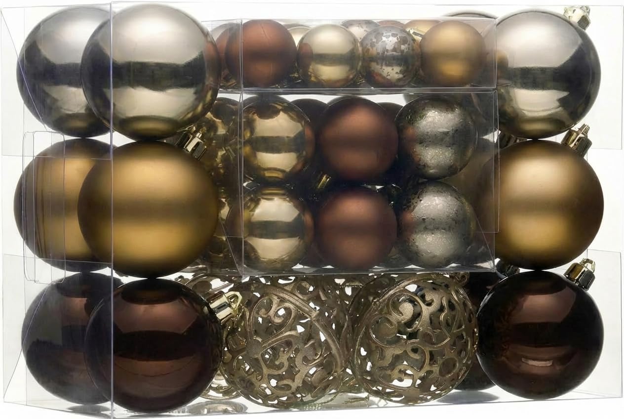 Boules de Noël Valery Madelyn lot de 50 avec crochets déco forêt bronze