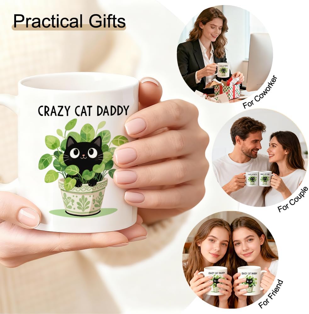 Crazy Cat Daddy Double-Sided Ceramic Mug, Funny Black Cat Mug for Men, Cats Daddy Coffee Cup, Christmas Birthday Gifts for Husband Kitten Dad, Father's Day Thank You Gifts for Pet Owner - Image 5