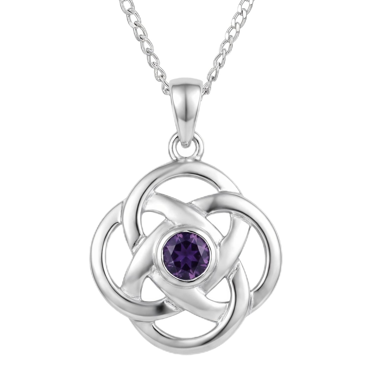 Alexander Castle Halskette mit keltischem Ewigkeitsknoten-Anhänger aus 925er Sterlingsilber mit Amethyst für Damen – keltischer Schmuck mit 45 cm langer Kette und Geschenkbox – 17 mm x 17 mm