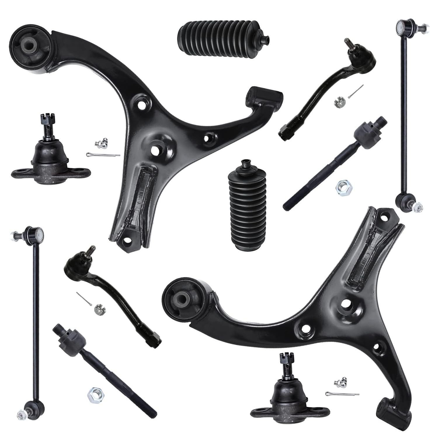Detroit Axle - Front Lower Control Arms w/Ball Joints + Sway Bars + Tie Rods w/Boots Replacement for 2006-2011 Kia Rio Rio5-12pc Set